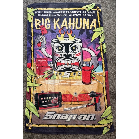 Snap-on Big Kahuna Tiki Tool Automotive Beach Bath Towel Limited Edition Hawaii - Picture 1 of 7